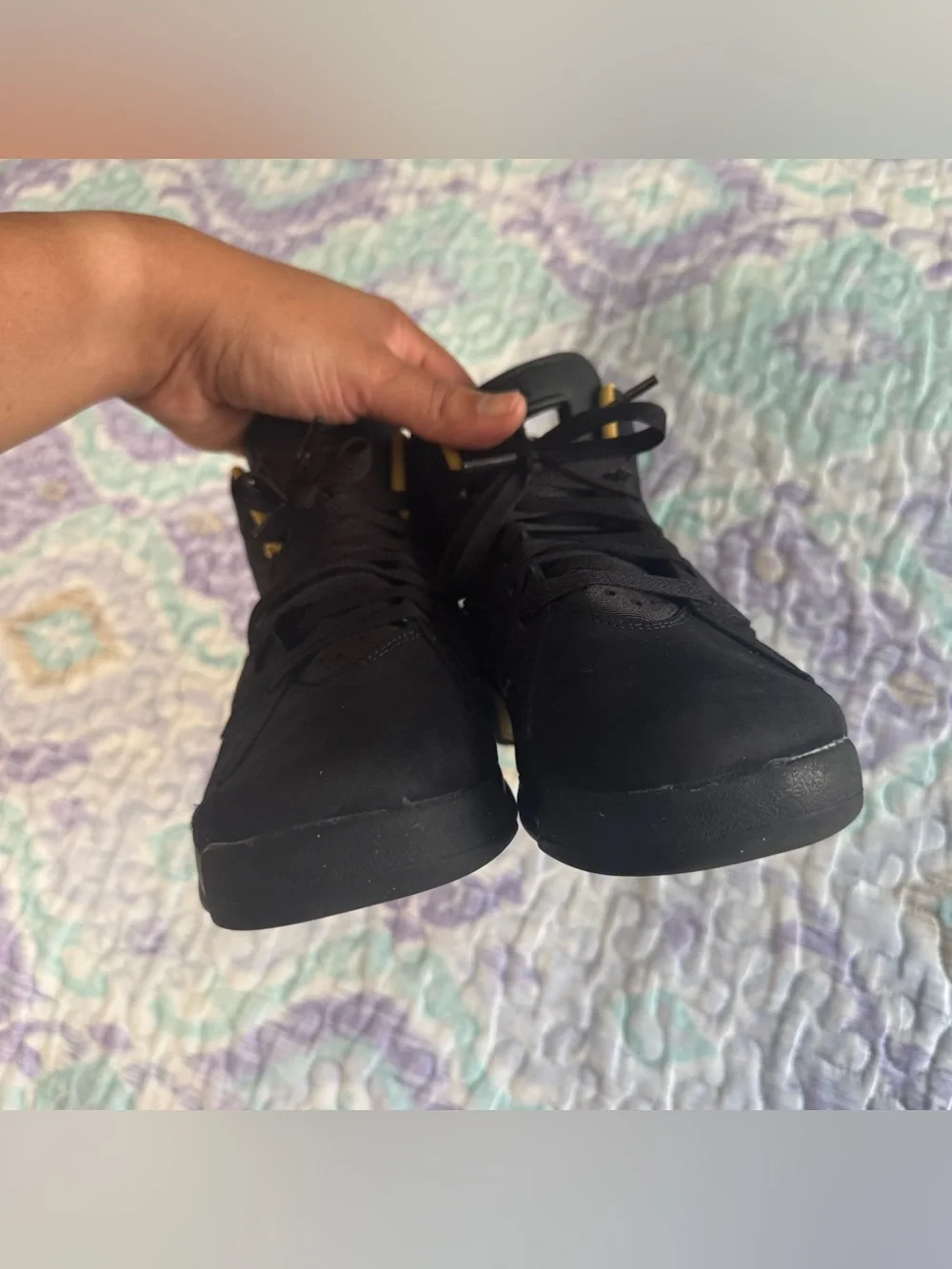 Jordan MVP basketball shoes in a black and metallic gold colorway Size 6 1/2